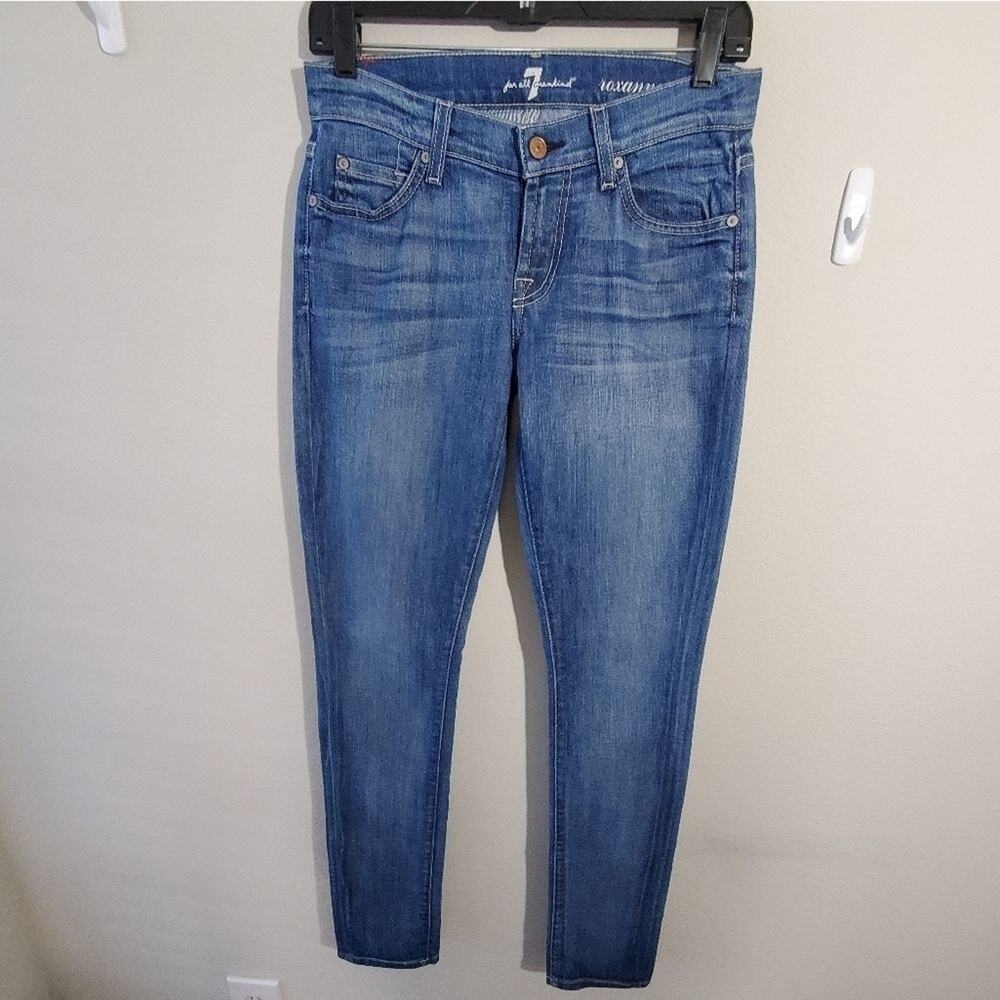7 For All Mankind Roxanne Mid Rise Skinny Jeans Blue Wash Size‎ 26 Made in USA